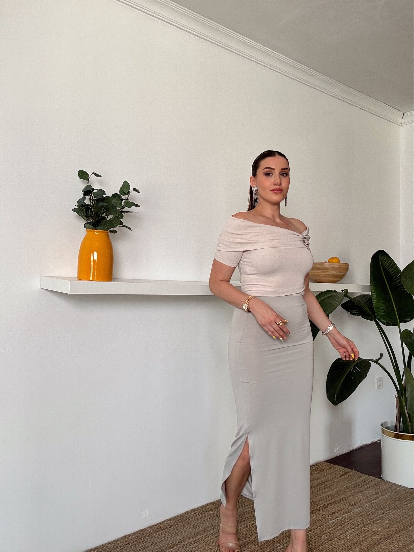 SANDY Yırtmaçlı kalem etek - TAŞ