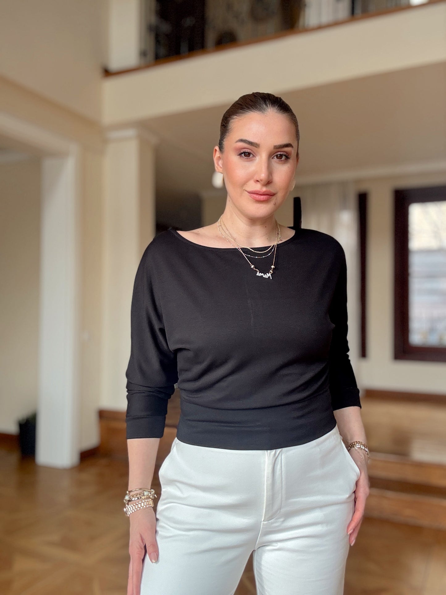 KAYIK YAKA BLUZ-SİYAH