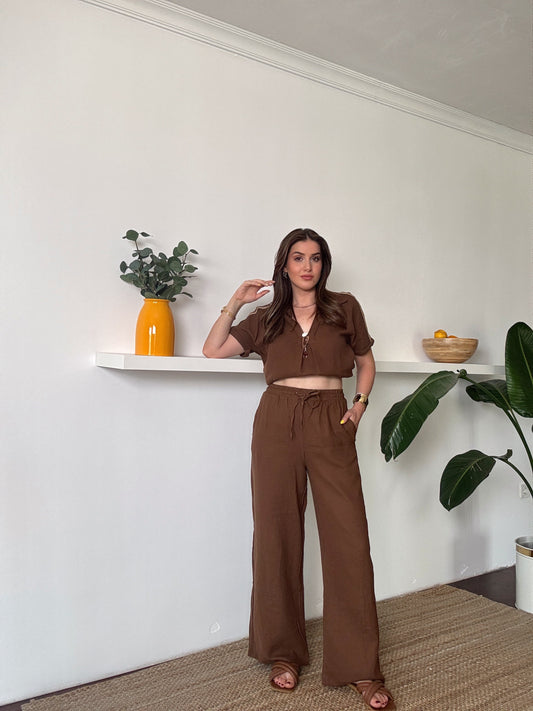Müslin Kumaş Pantolon Kahve