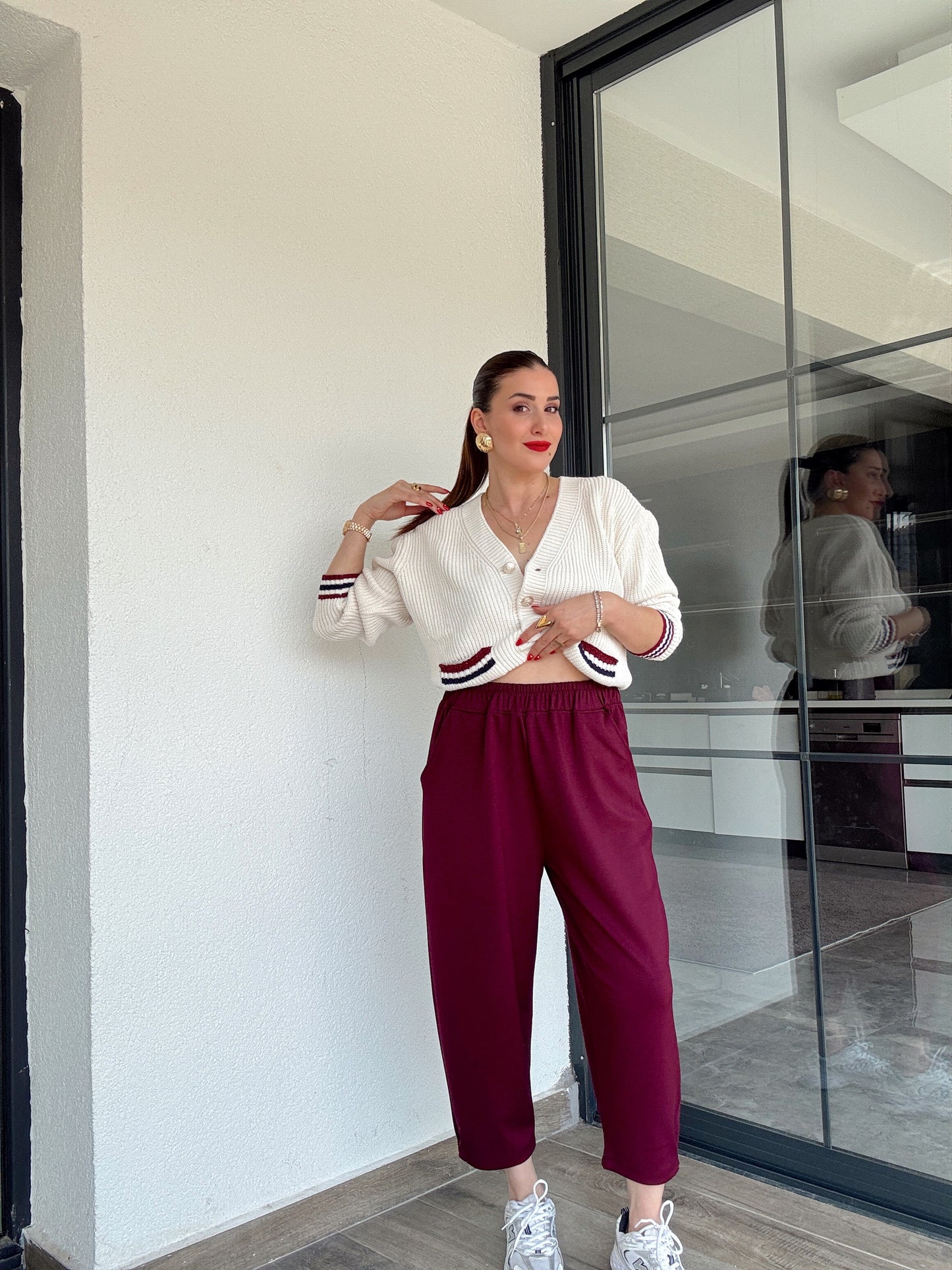 Beli Lastikli Modal Pantolon Bordo