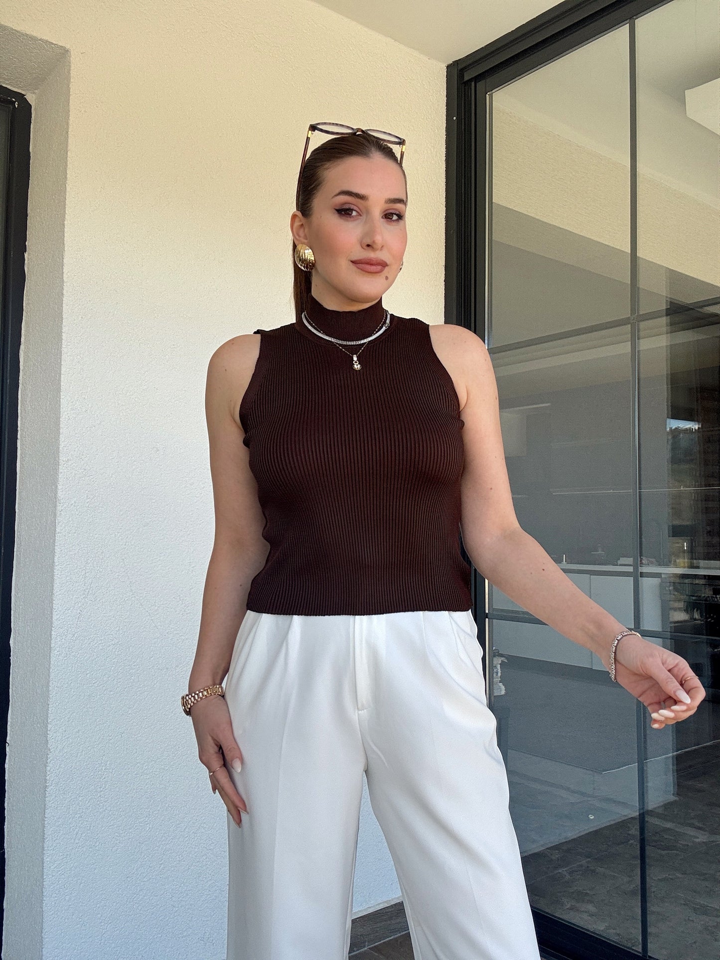 Kolsuz fitilli triko badi KAHVERENGİ