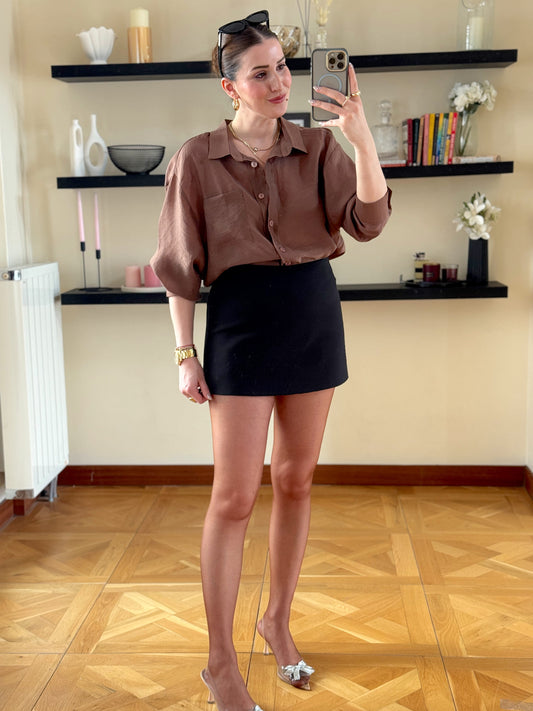 Oversize Premium Gömlek Acı kahve