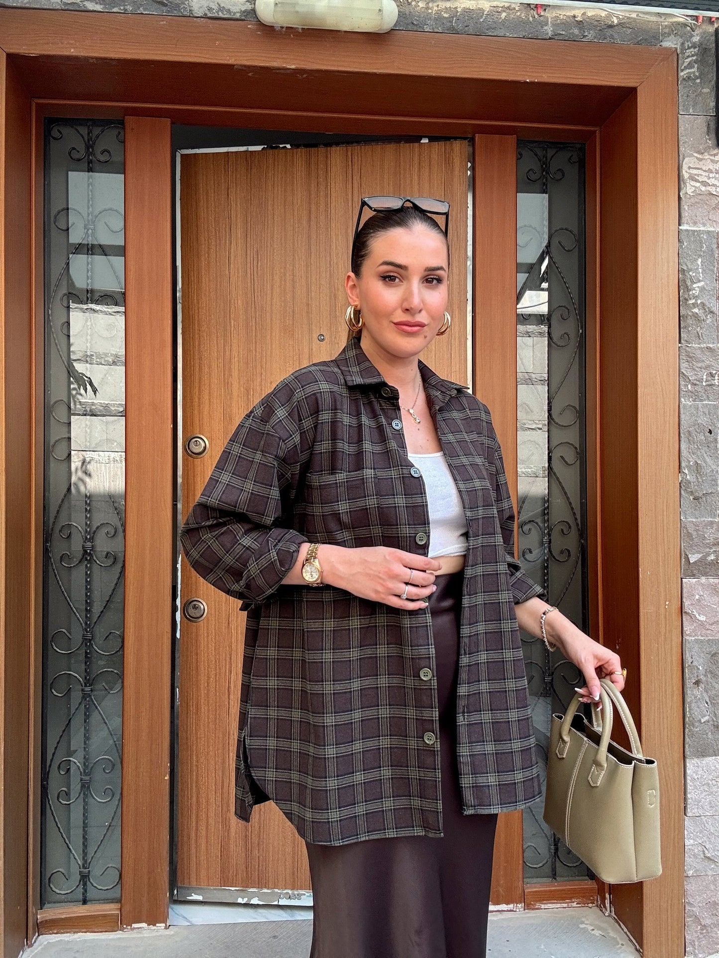 Oversize Oduncu gömlek KAHVERENGİ