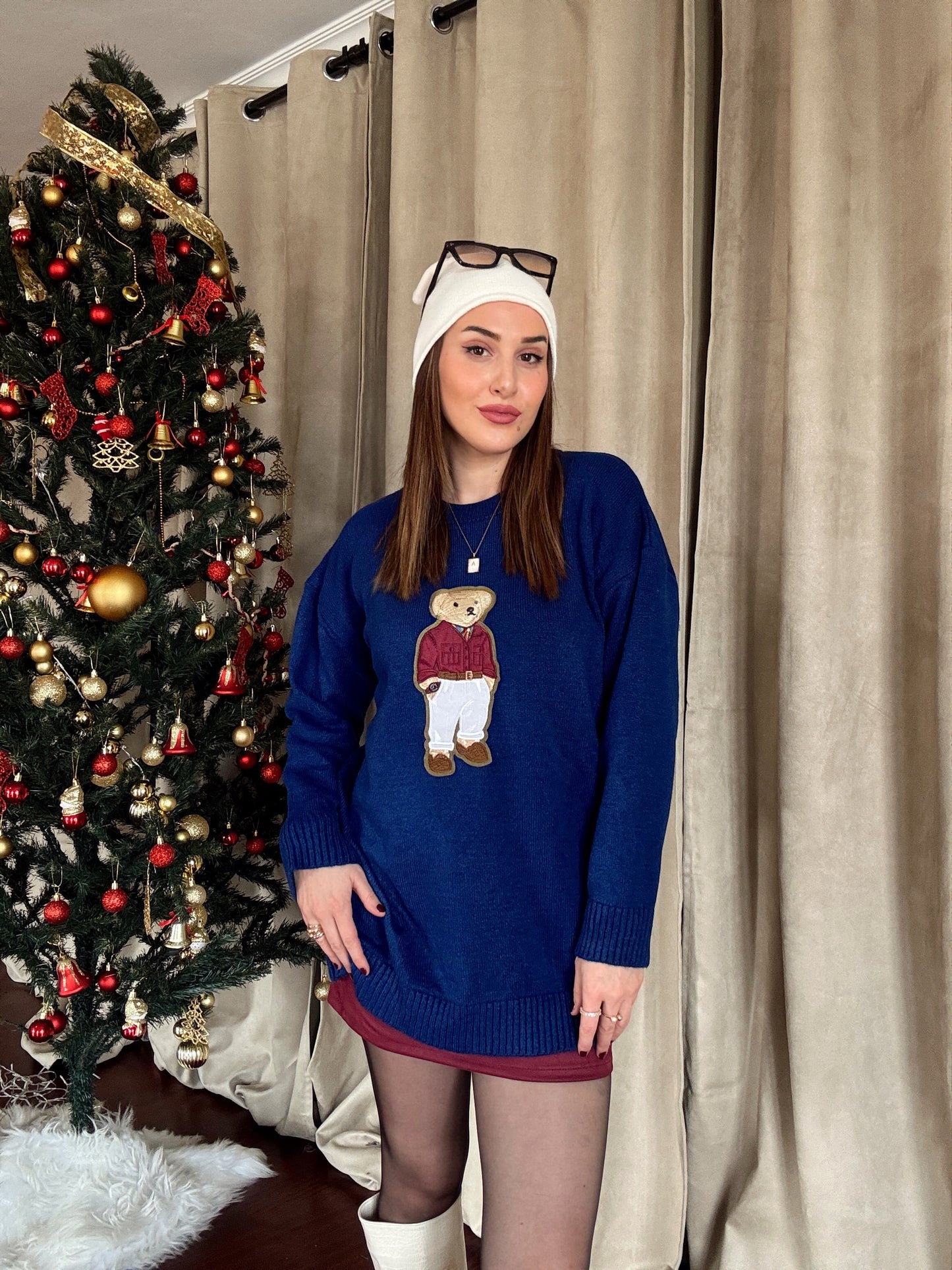 Ayıcık İşleme Yumoş Triko Kazak - SAKS MAVİ