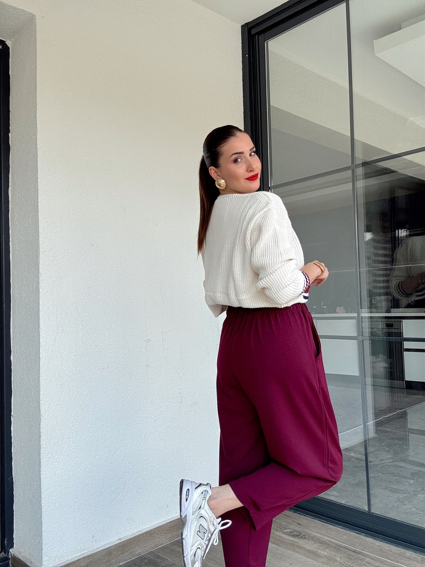 Beli Lastikli Modal Pantolon Bordo