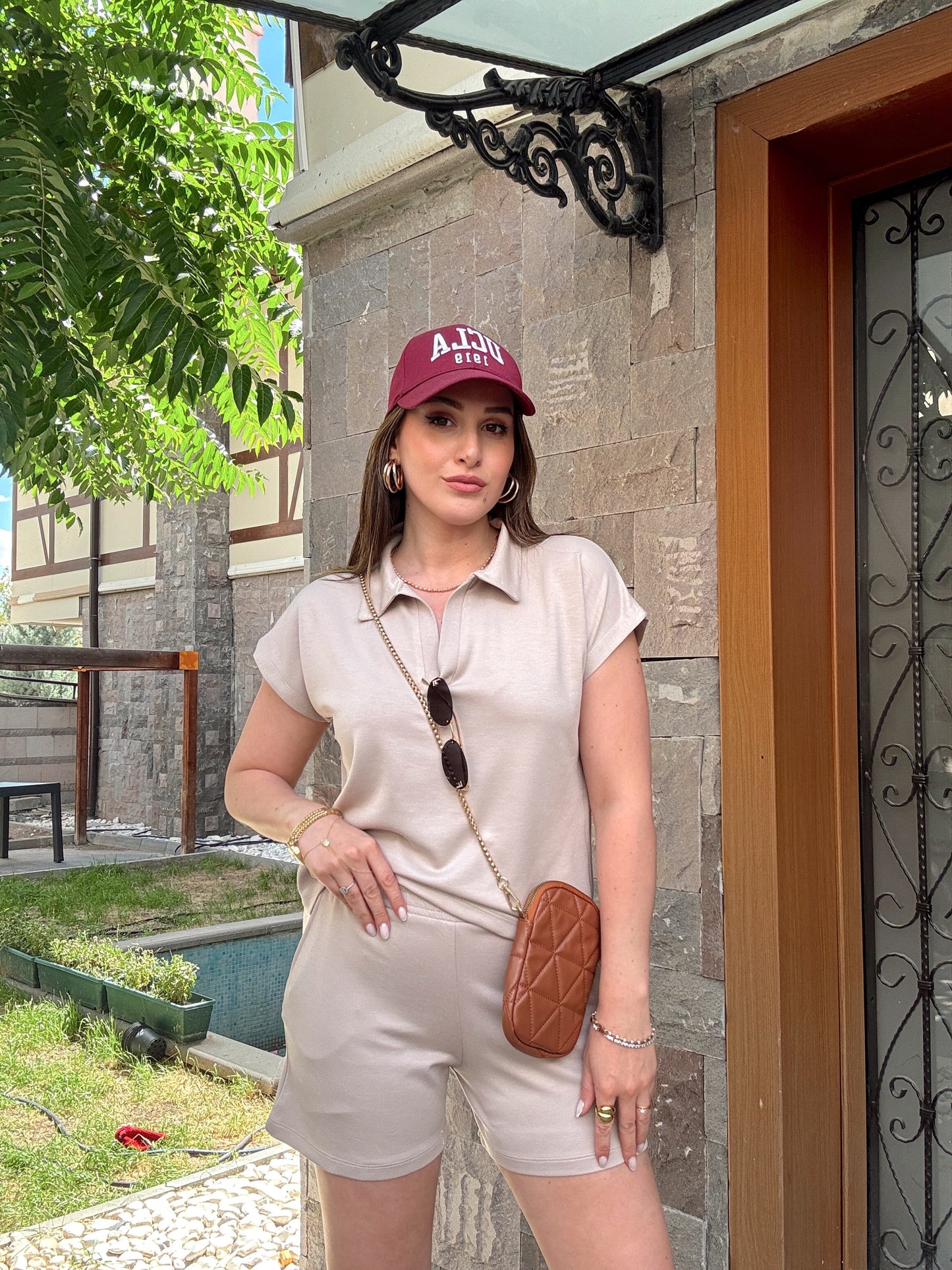 Polo yaka Modal Kumaş Şortlu Takım TAŞ