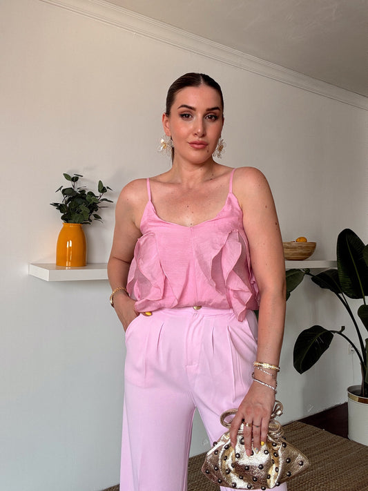 İp Askılı Fırfırlı Atlet Pembe