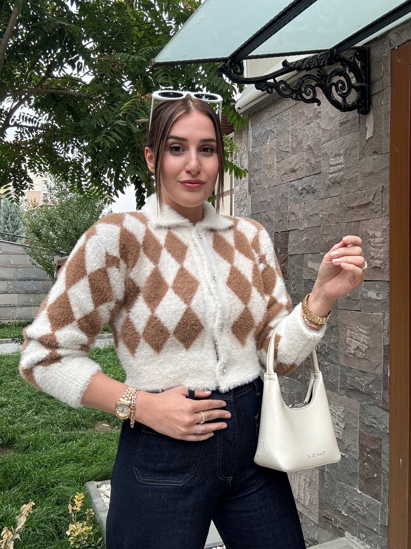 Baklava Desen Premium Sakal Hırka - CAMEL