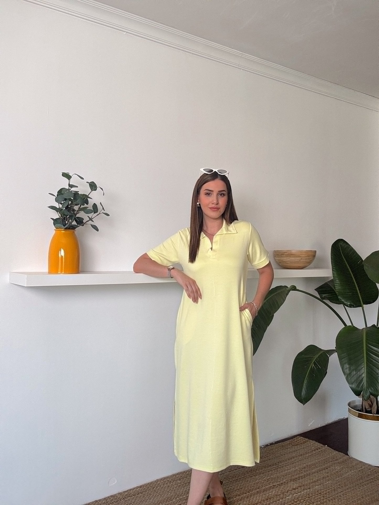 Polo yaka Modal Kumaş Elbise Sarı