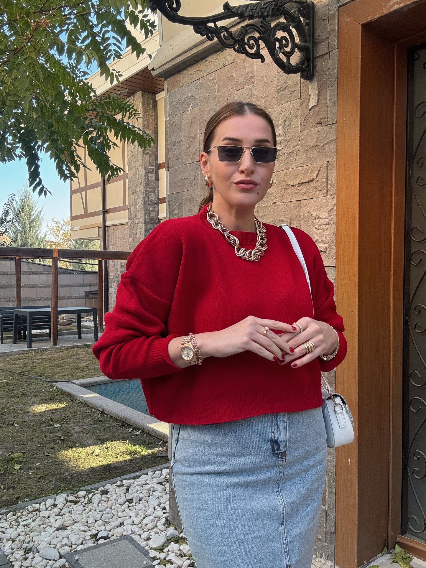 Basic Crop Kazak - KIRMIZI