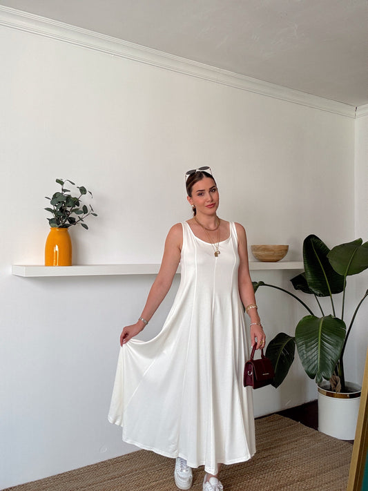 Askılı Modal Kumaş Elbise Beyaz