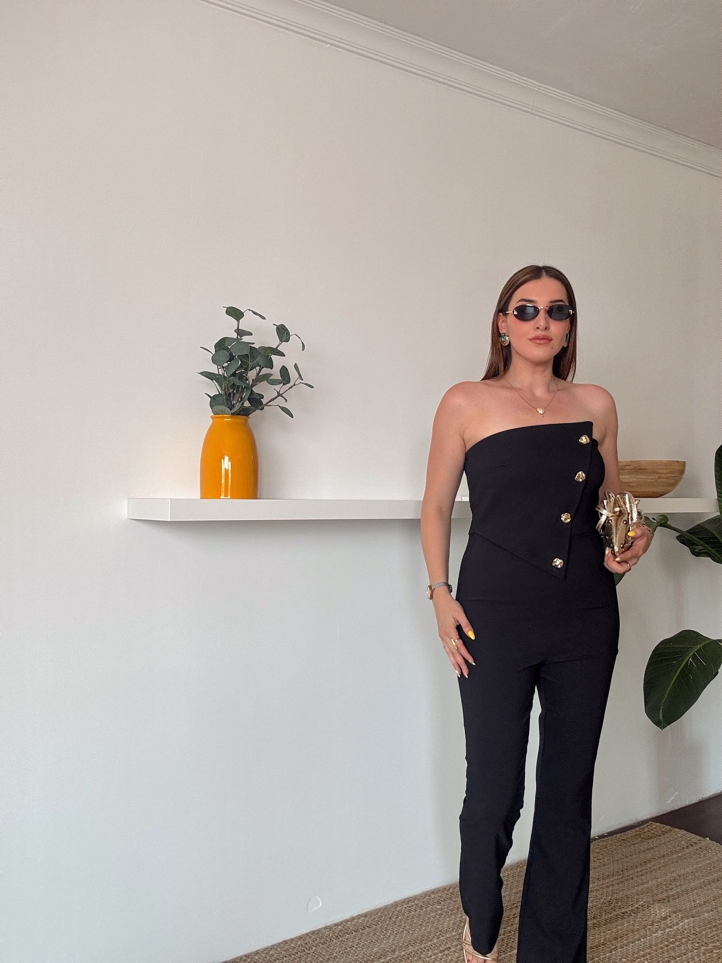 MİLENA gold düğme detaylı tulum SİYAH
