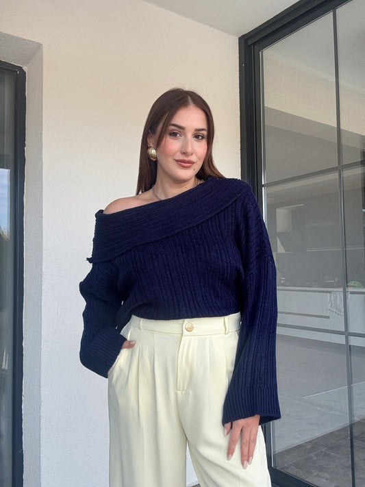 Degaje Yaka Bluz -LACİVERT