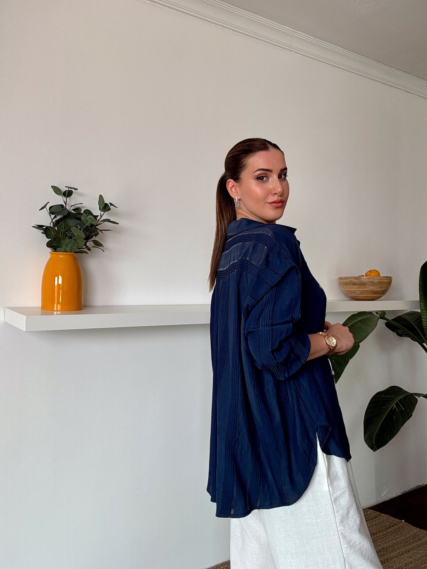 Crush çizgili atletli basic gömlek LACİVERT