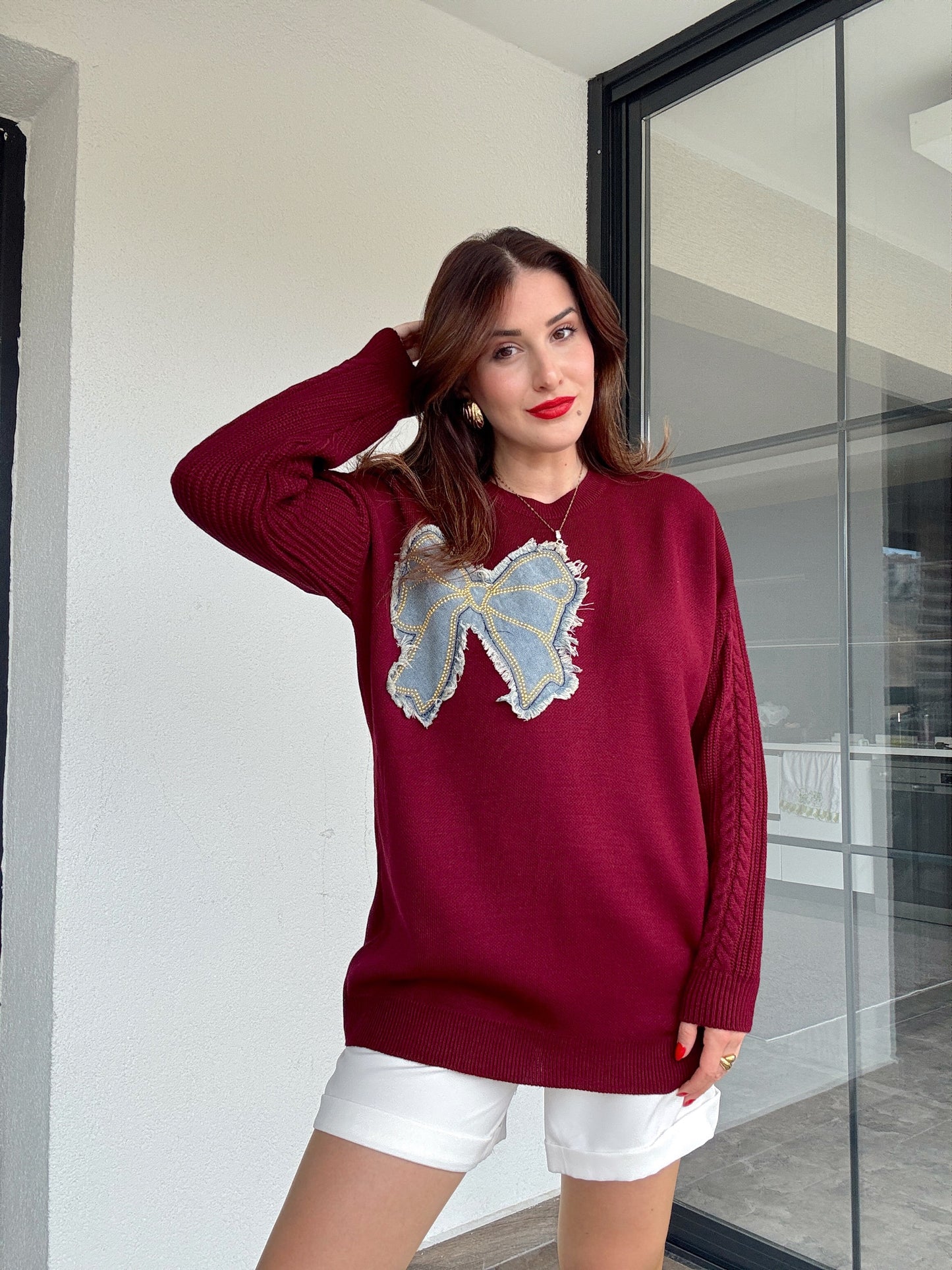 Twst model kot fiyonk detaylı kazak BORDO