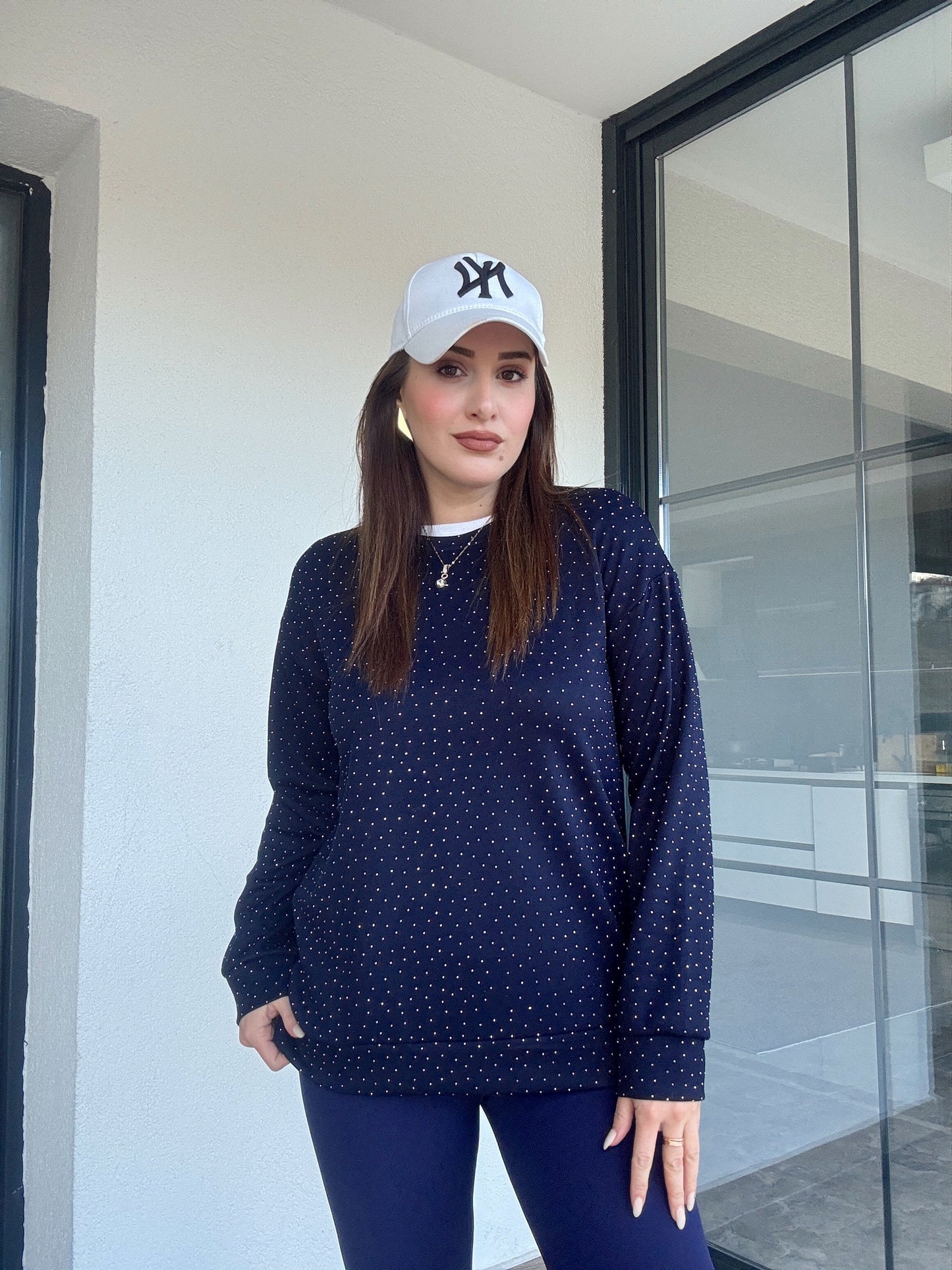 Modal taşlı iki iplik sweat-LACİVERT