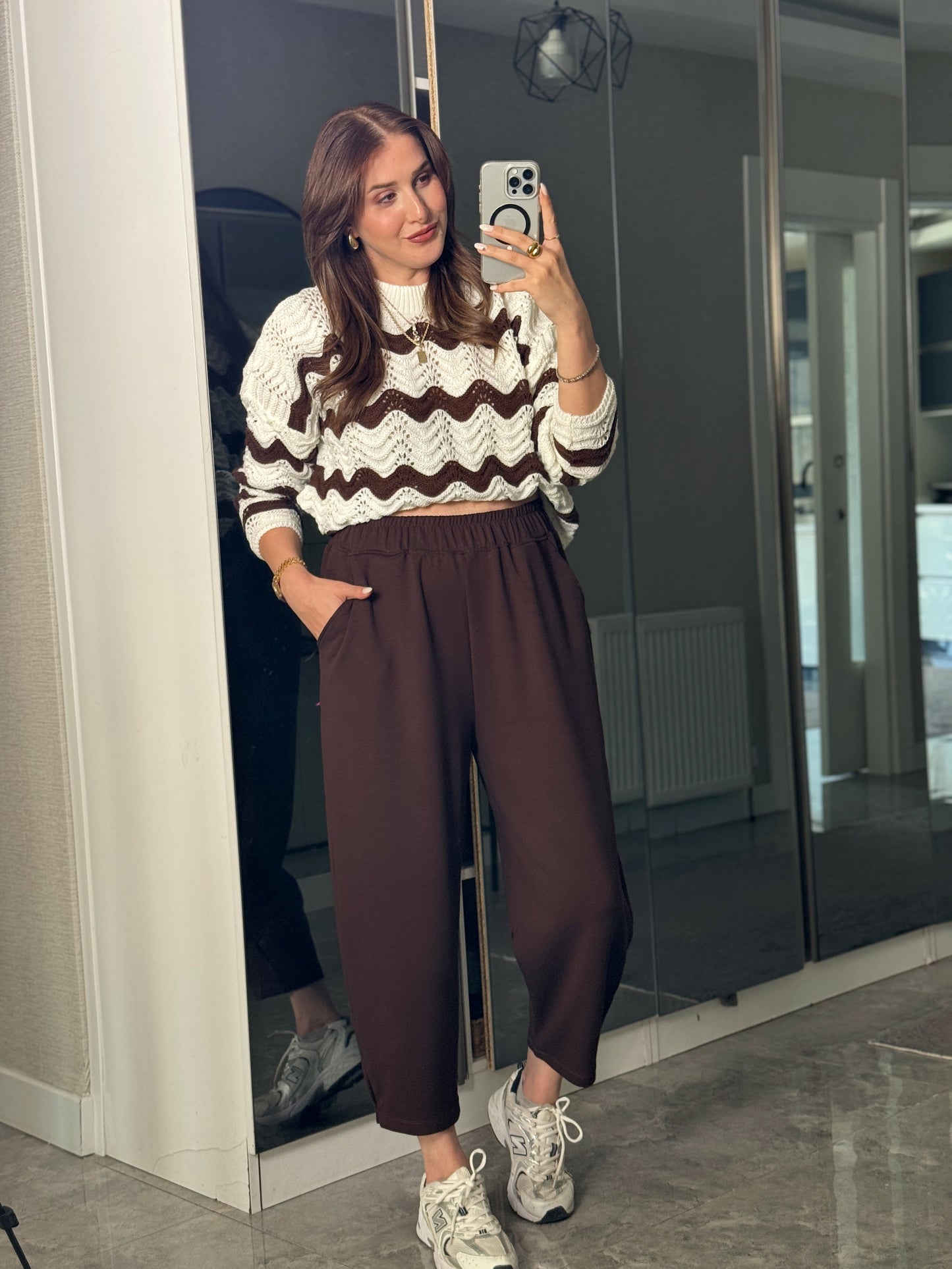 Beli Lastikli Modal Pantolon Kahve