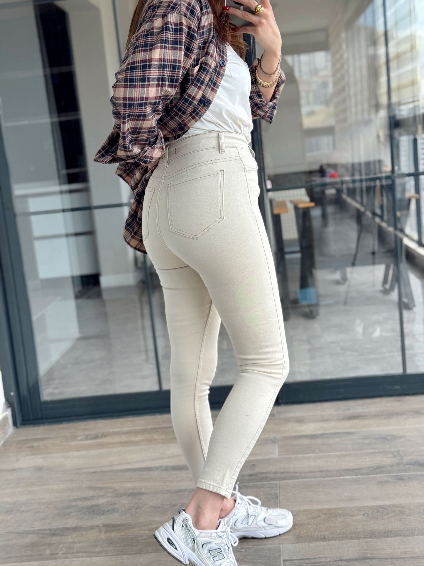 Likralı dar paça melina jean BEJ