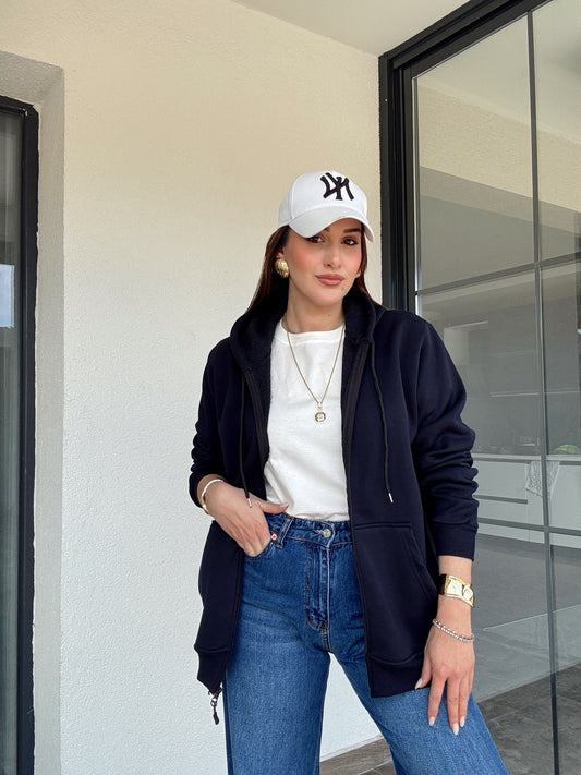 Şardonlu kapüşonlu sweatshİrt-LACİVERT