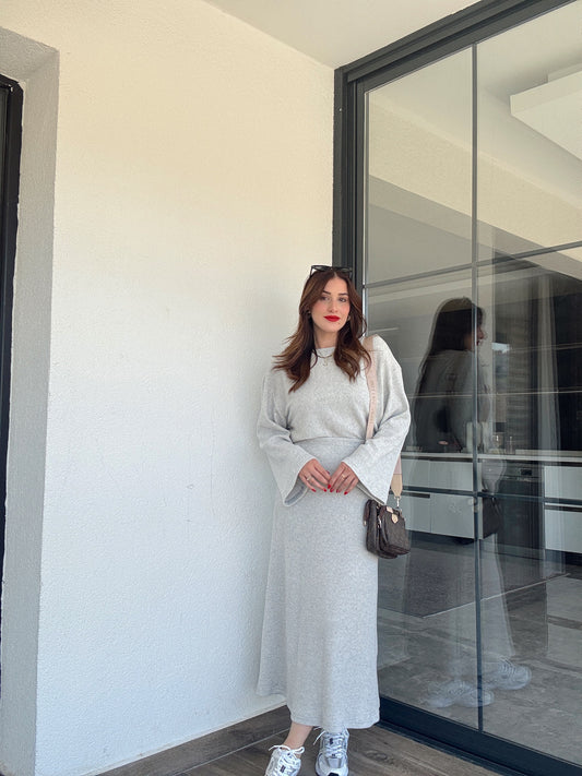 Fitilli uzun kol etekli takım Gri