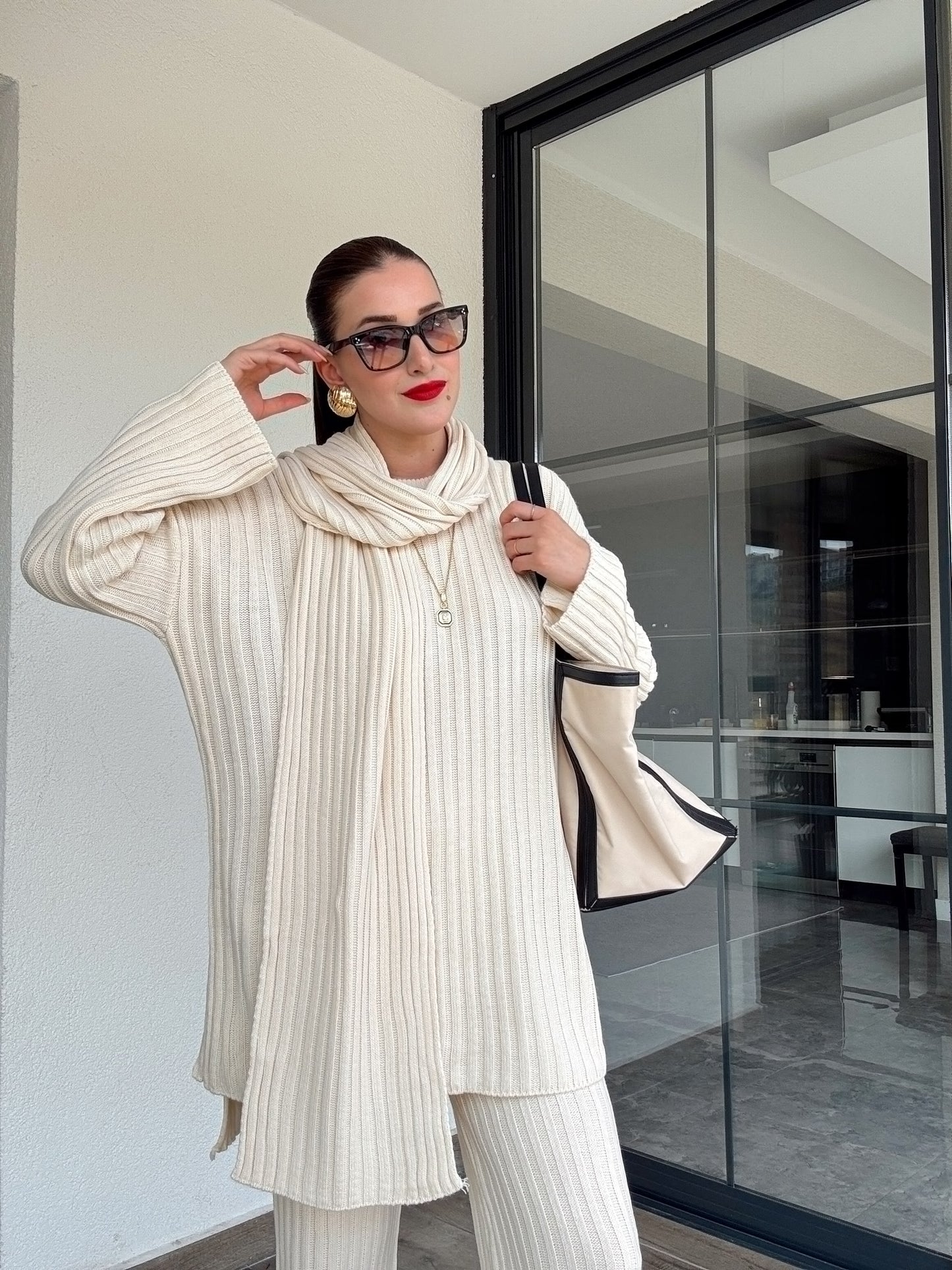 Şallı triko takım-LATTE