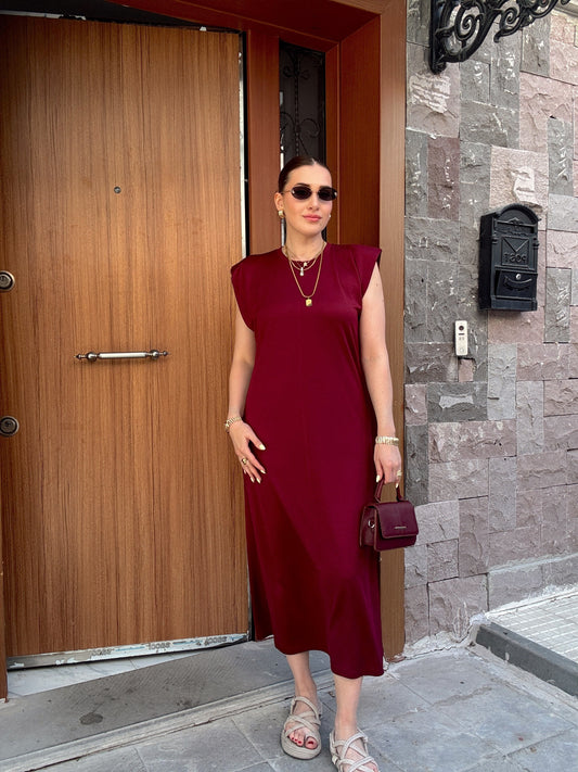 Modal kumaş vatkalı bisiklet yaka elbise BORDO