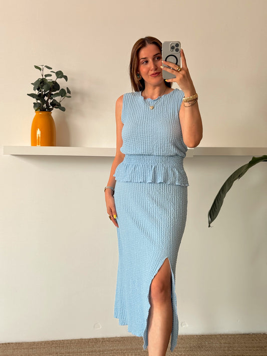 ODESSA bluz etek ikili takım MAVİ