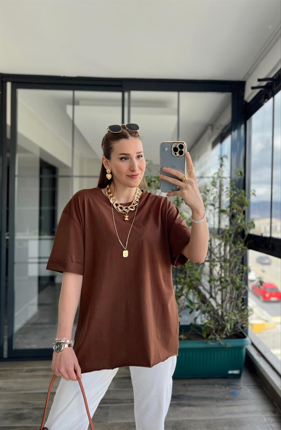 Oversize Basic Tshirt KAHVE