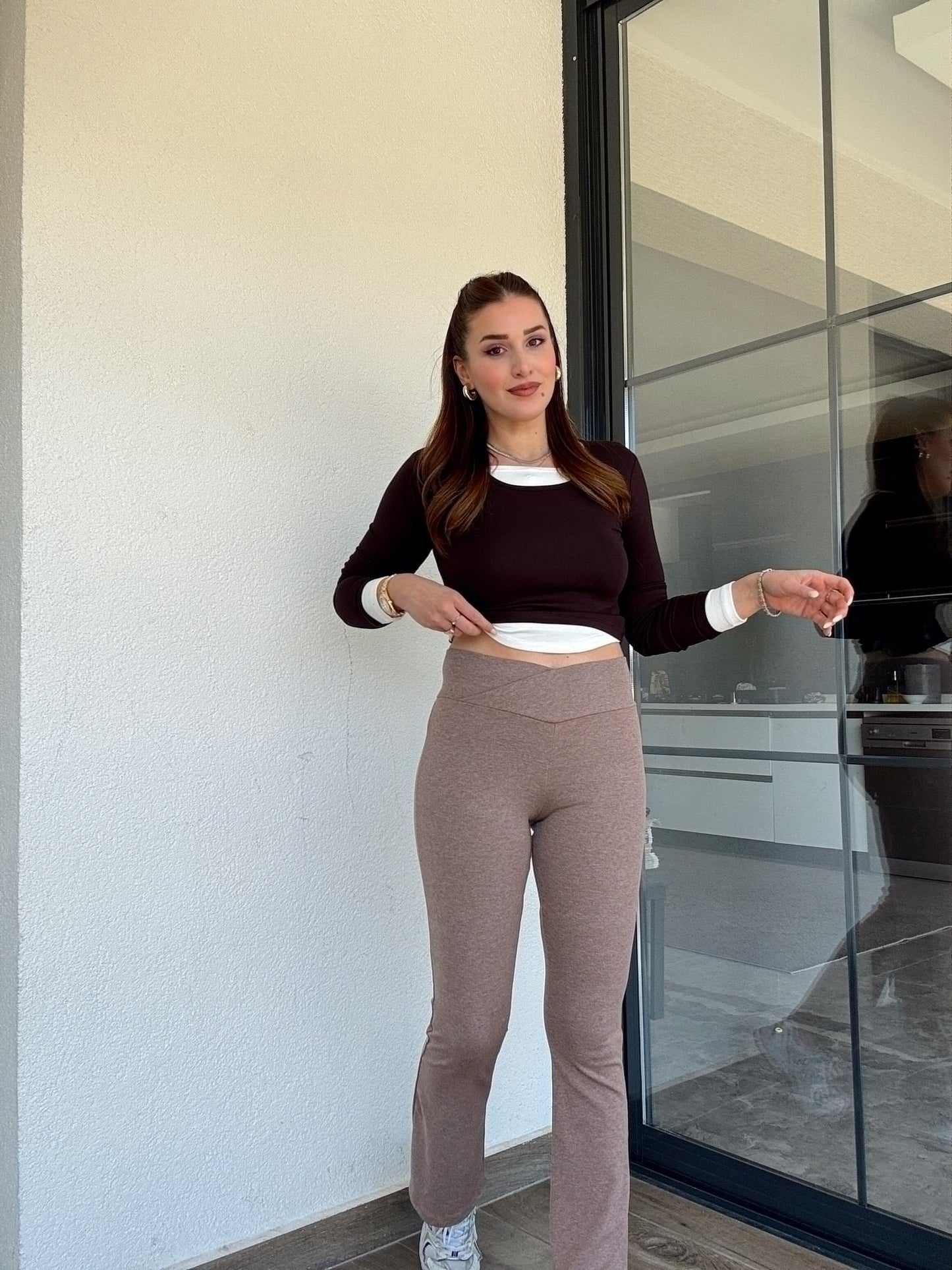 Mıa ribanalı çapraz kemer ispanyol paça tayt-VİZON