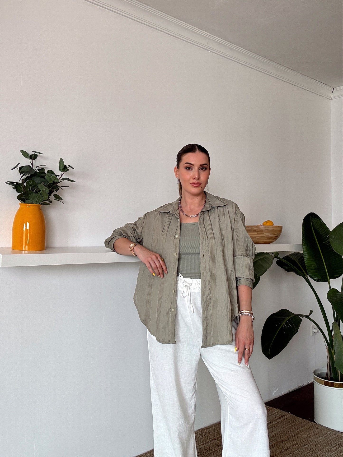 Crush çizgili atletli basic gömlek HAKİ