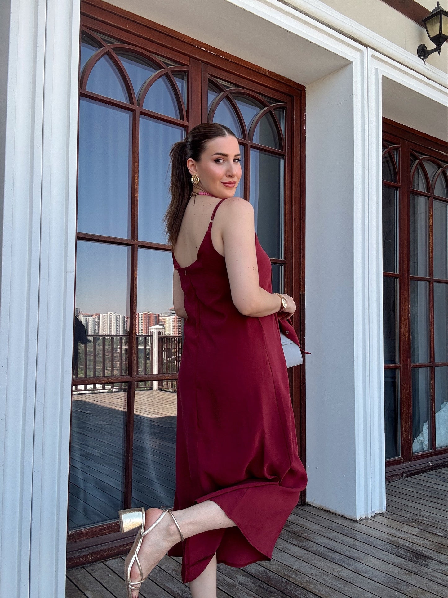 LİZBON gömlek elbiseli ikili takım BORDO