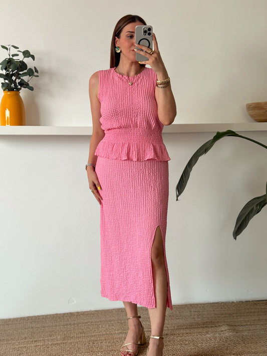 ODESSA bluz etek ikili takım pembe