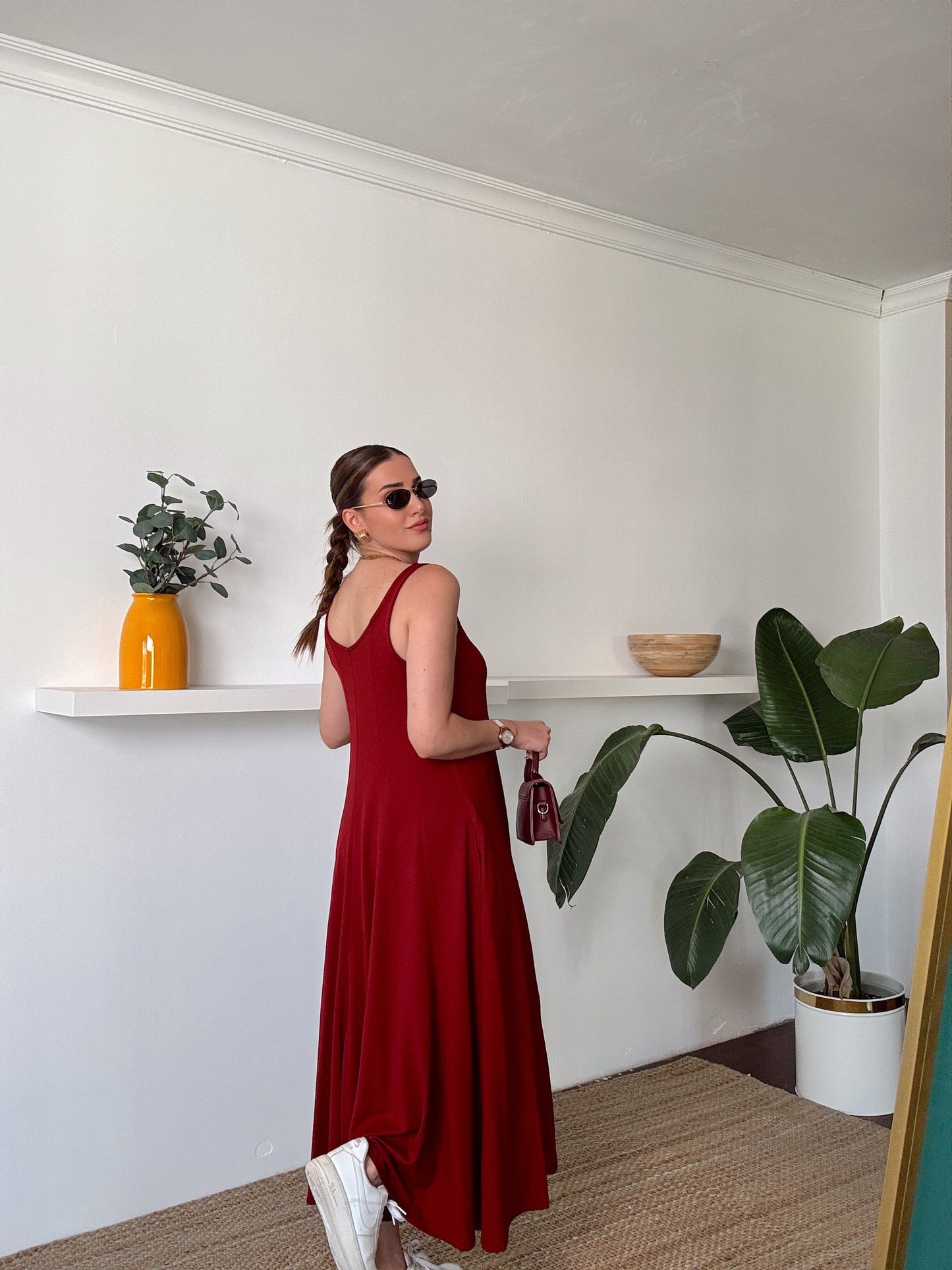 Askılı Modal Kumaş Elbise Bordo