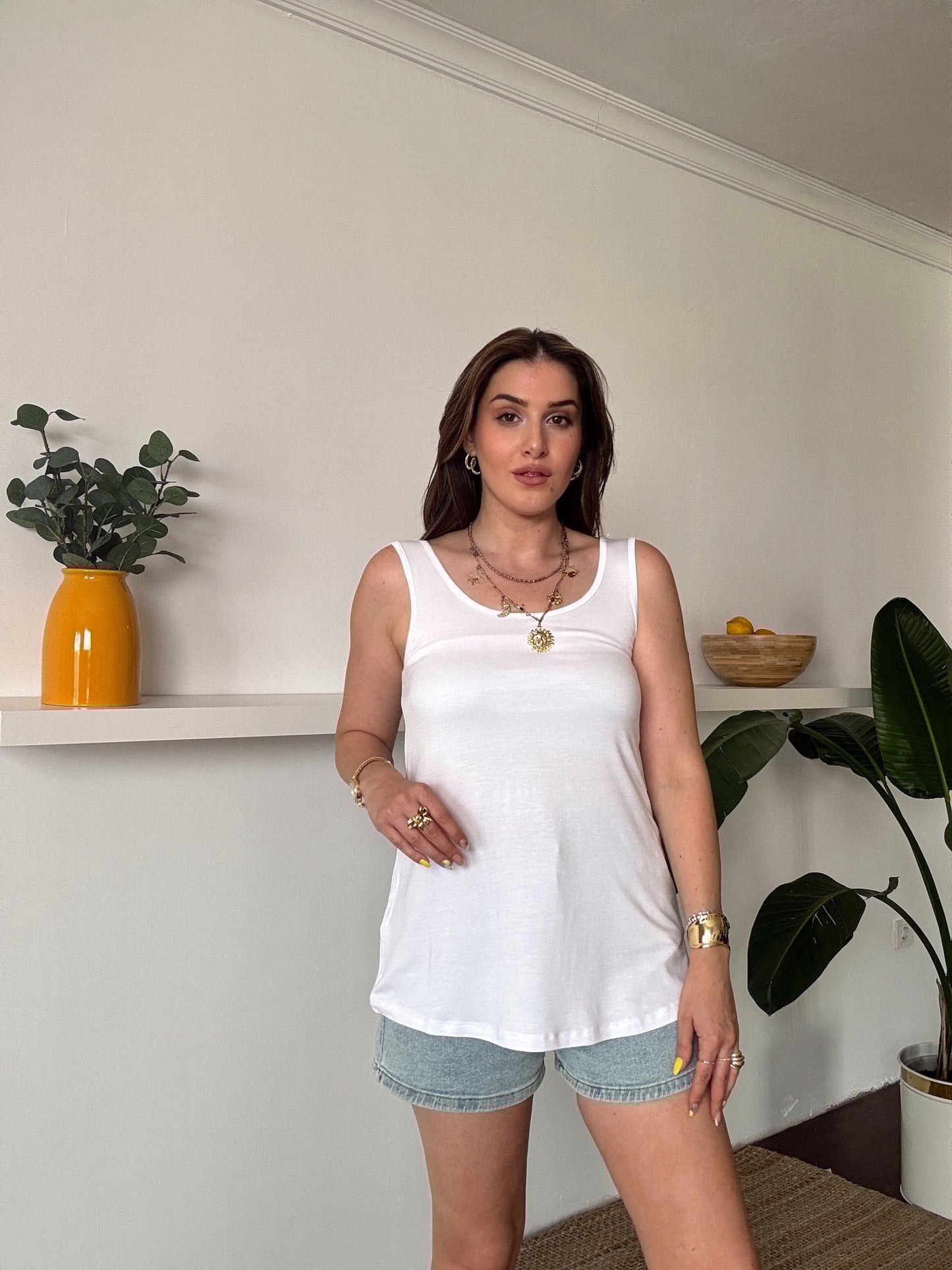 Modal Kumaş uzun atlet Beyaz