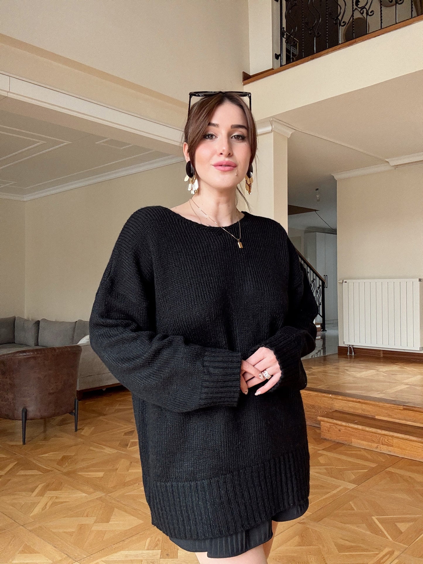 Arkası Dantelli Kazak-SİYAH