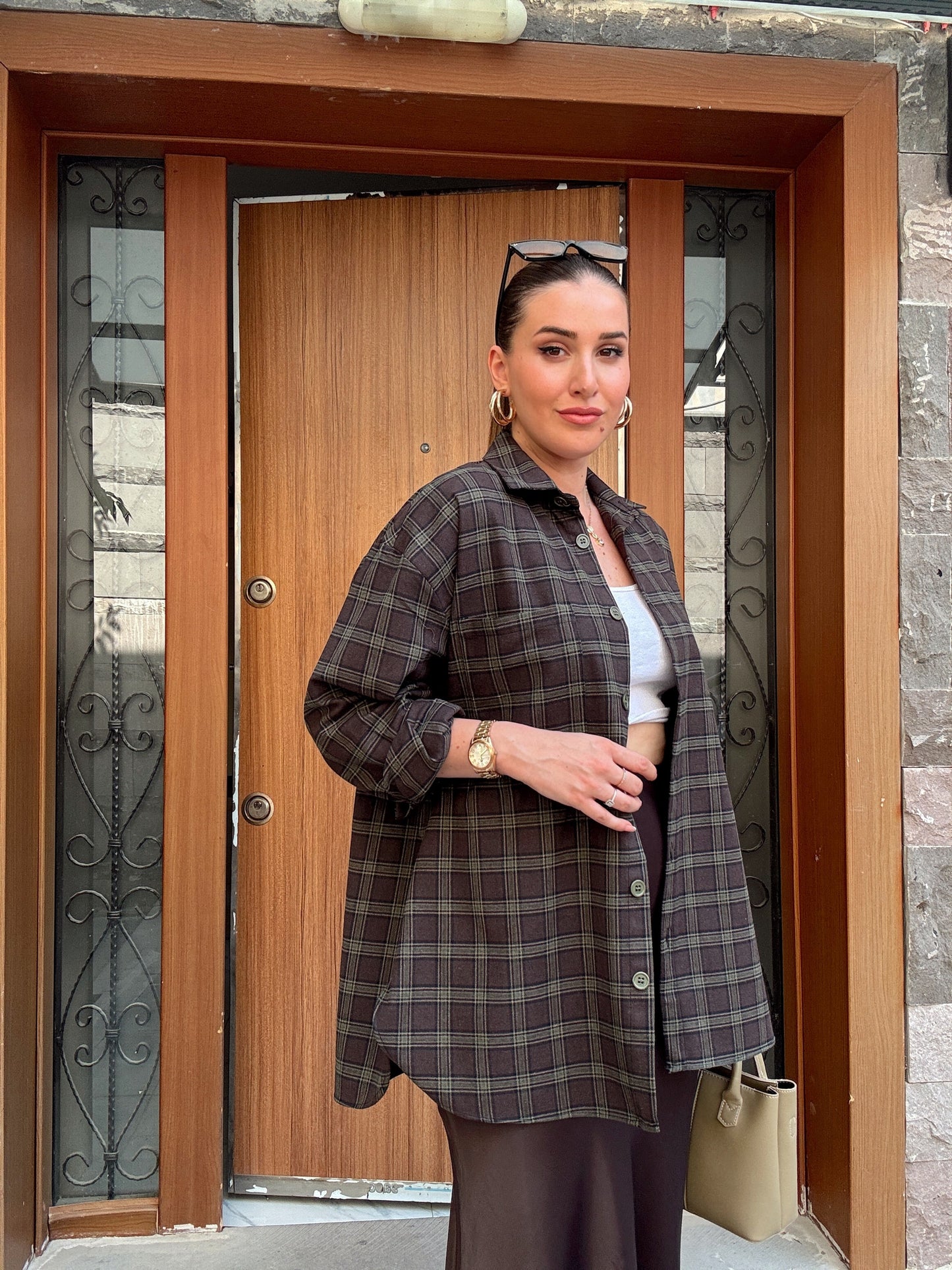 Oversize Oduncu gömlek KAHVERENGİ