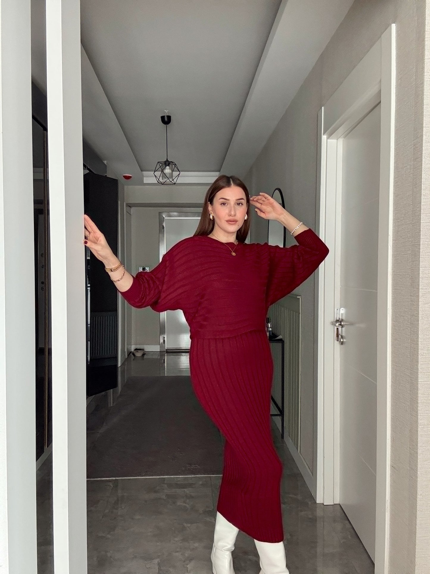 Fitilli Elbiseli Bluz Takım BORDO