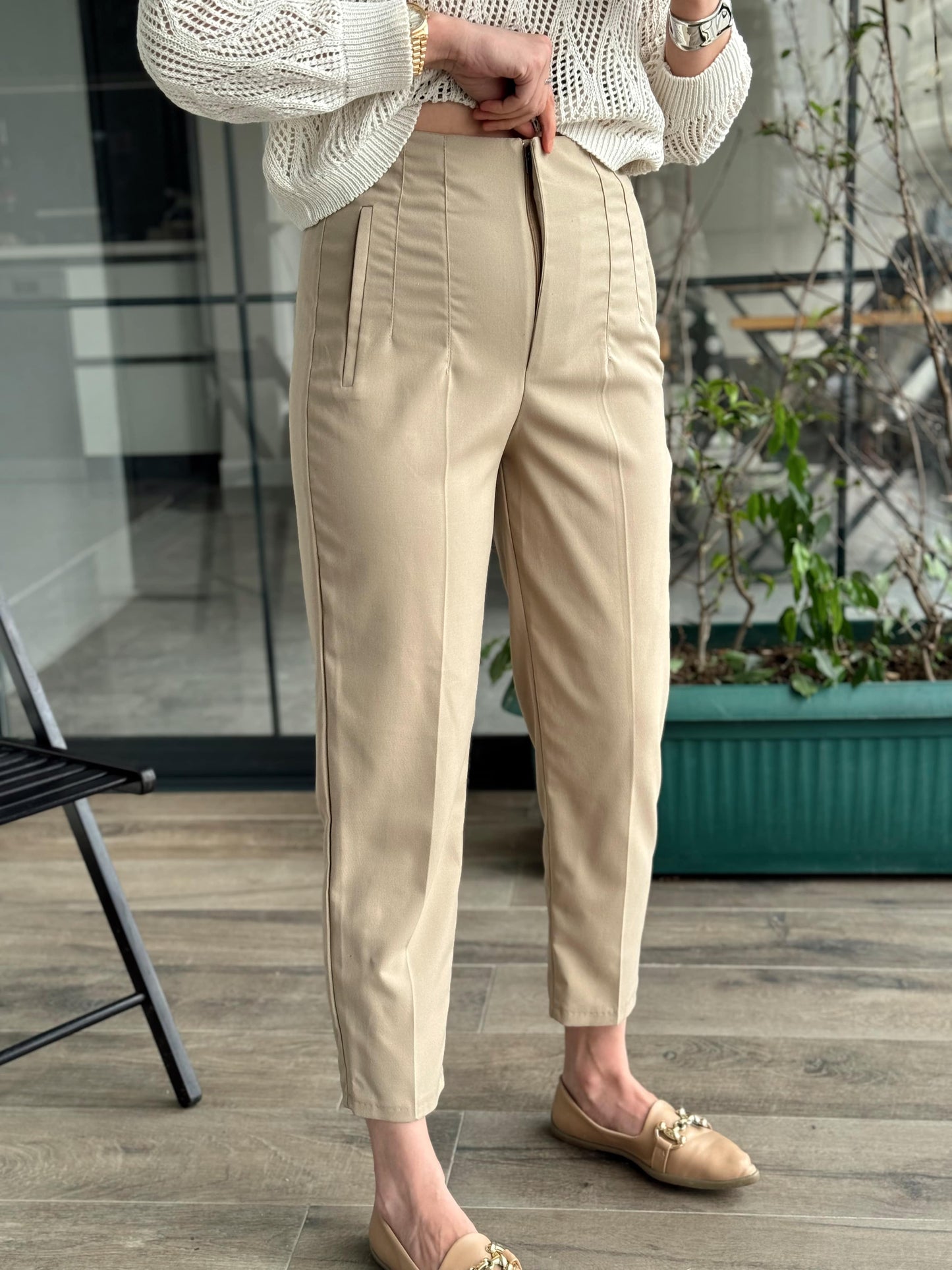 Beli Pensli Vivien Keten Pantolon - BEJ