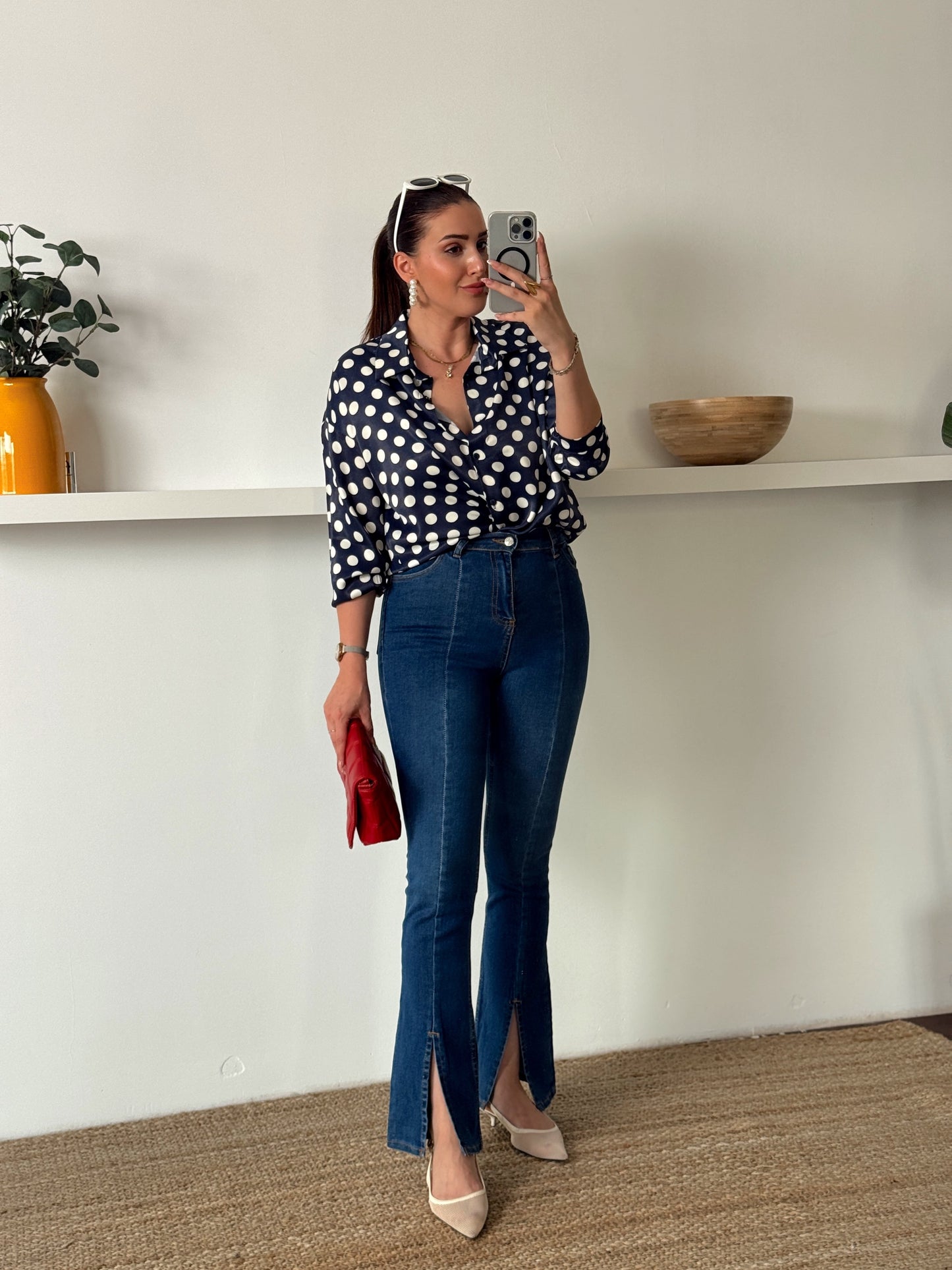 Extra Yüksek Bel Paça Yırtmaçlı likralı jean Mavi