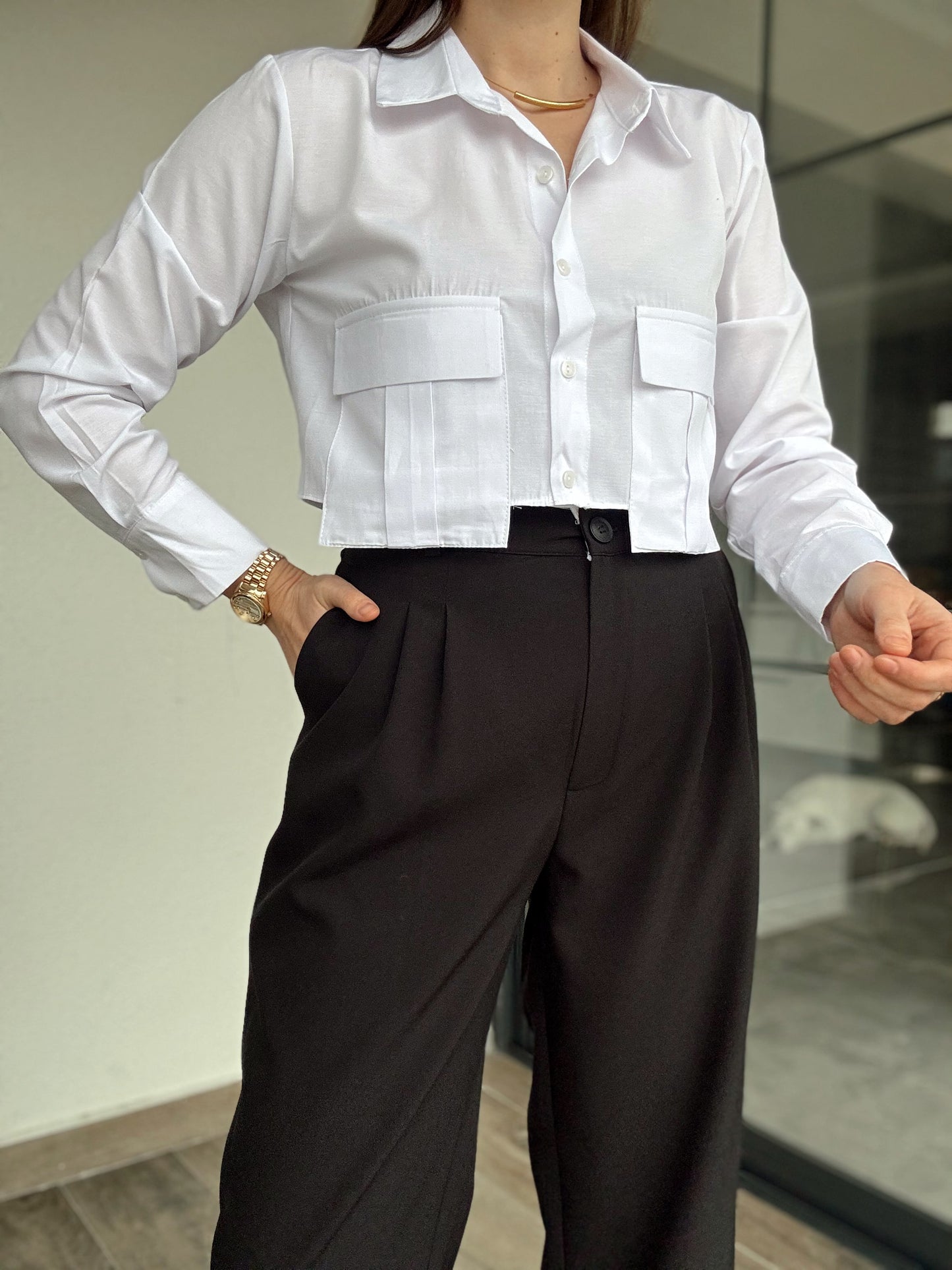 Rennie Cep Detaylı Poplin Gömlek - BEYAZ