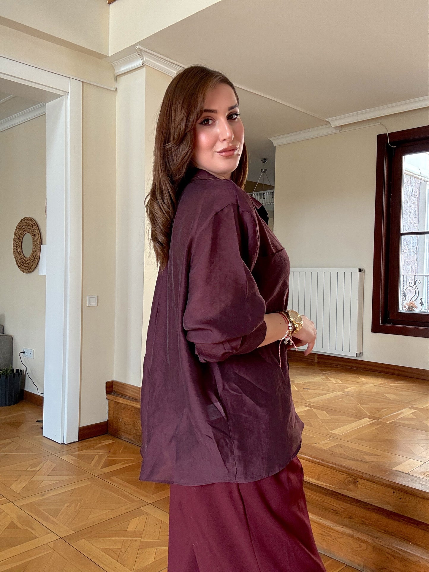 Oversize Premium Gömlek Mürdüm