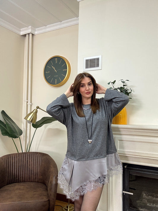 SANTRO eteği güpürlü fitilli kazak-ANTRASİT