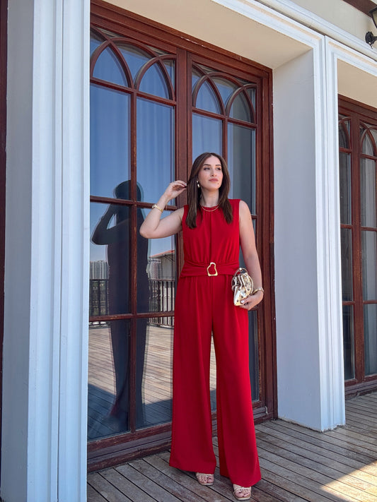 TOKA detaylı tulum KIRMIZI