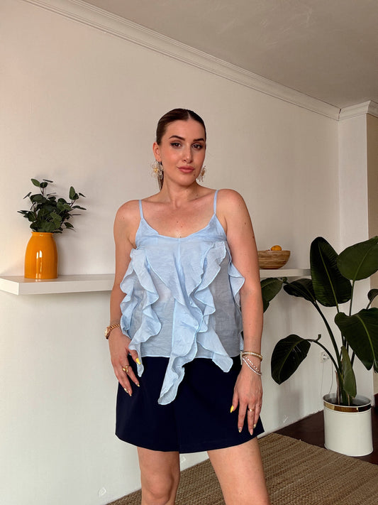 İp Askılı Fırfırlı Atlet Mavi