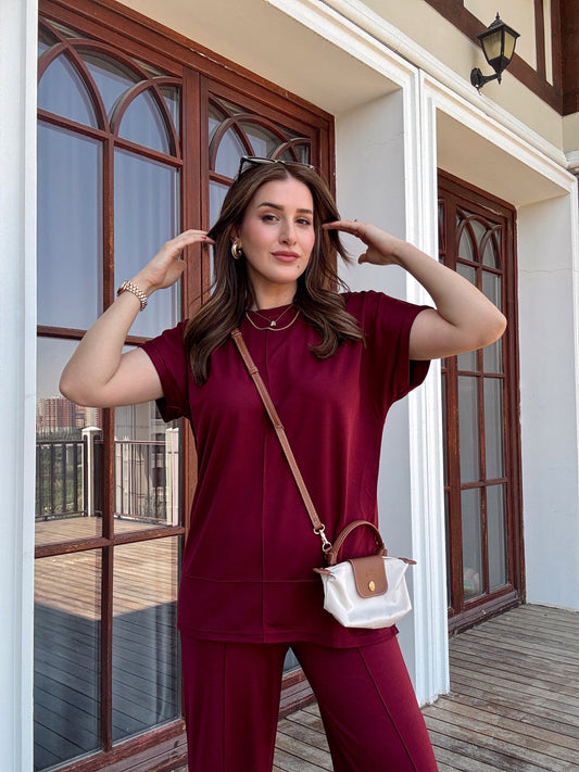 Modal kumaş çimalı ikili takım BORDO