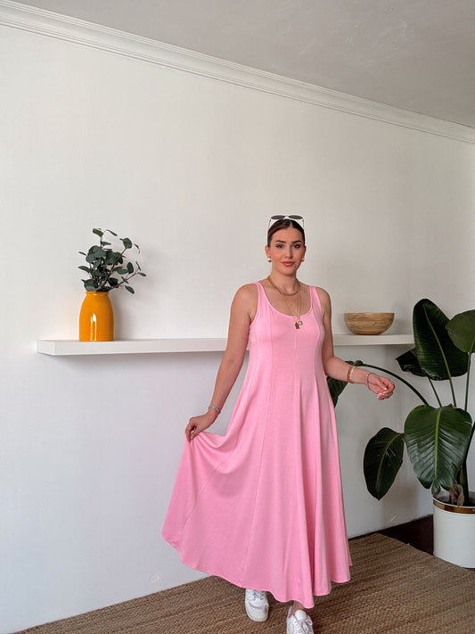 Askılı Modal Kumaş Elbise Pembe