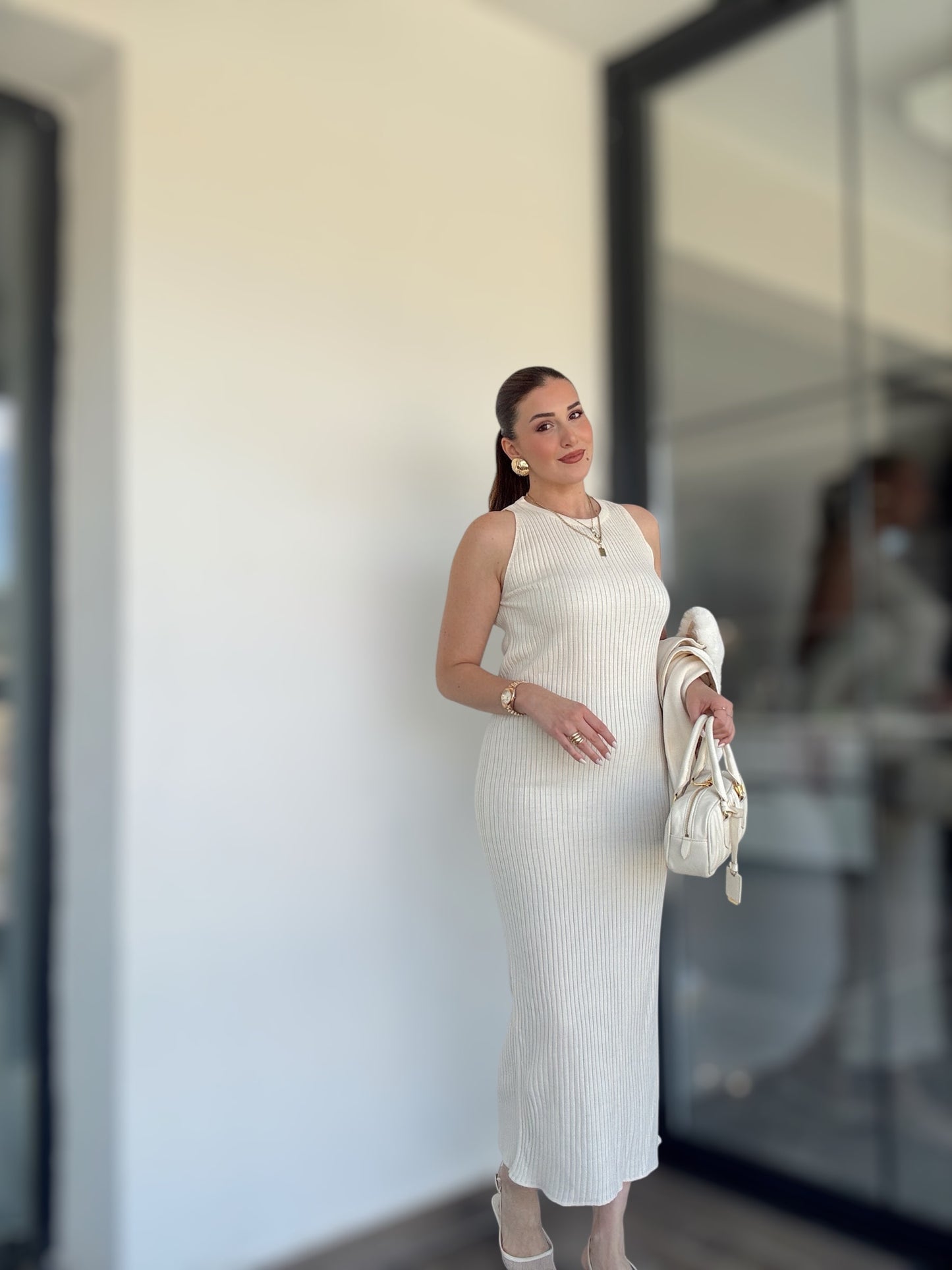 Yaka Peluş Taşlı Jile Takım Latte