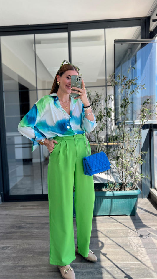 Tek düğme Palazzo pantolon YEŞİL