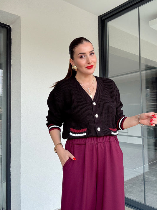 Cebi Renkli Triko Hırka Siyah