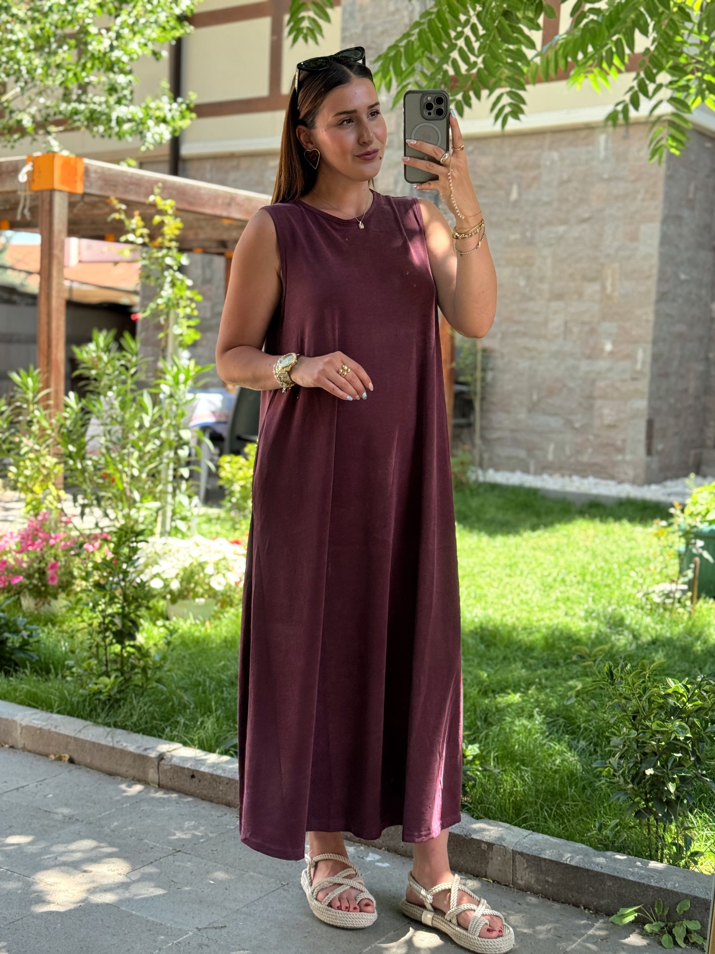 Pike örgü uzun elbise bordo
